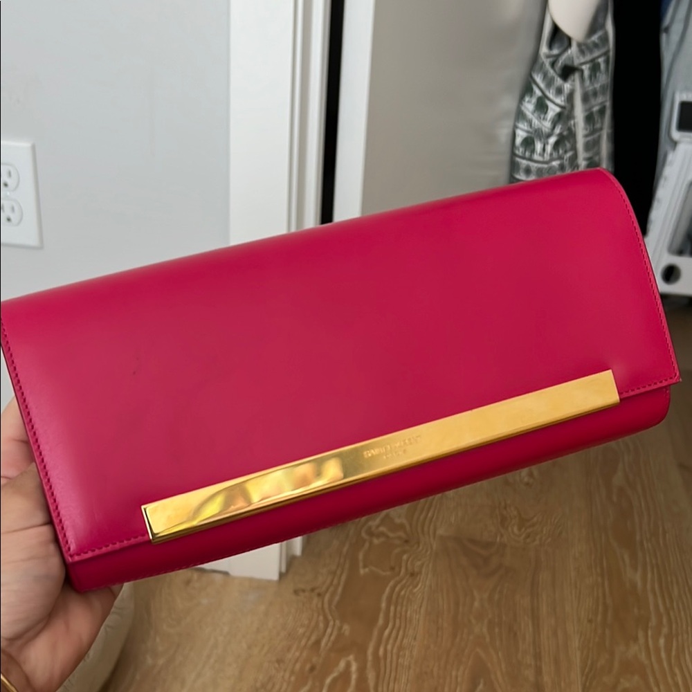 YSL Chic Fuchsia Clutch with Gold Bar